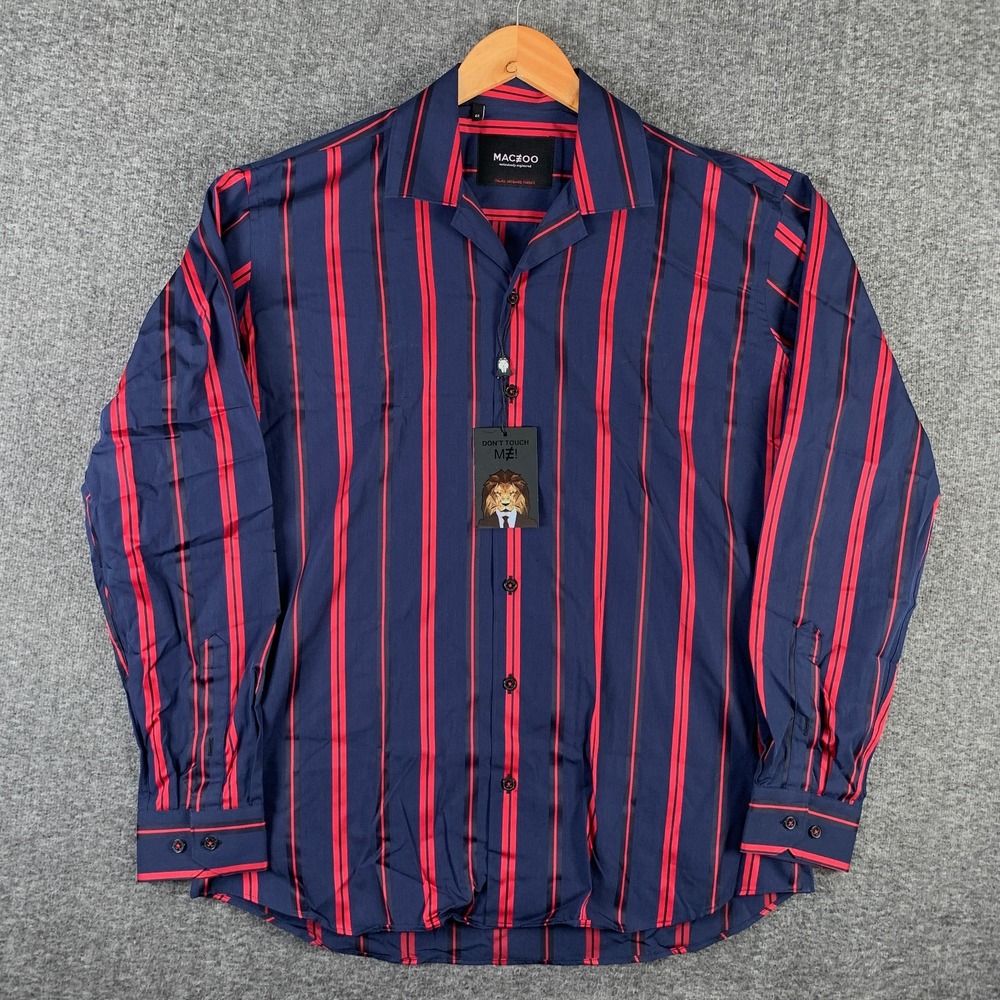 Maceoo Shirt Men Large Archemedis Boldstripe Blue Camp Collar NEW